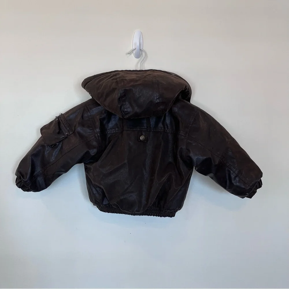 Big Chill Brown Faux leather Bomber Jacket Sherpa Lined Boys 18 Months Pilot